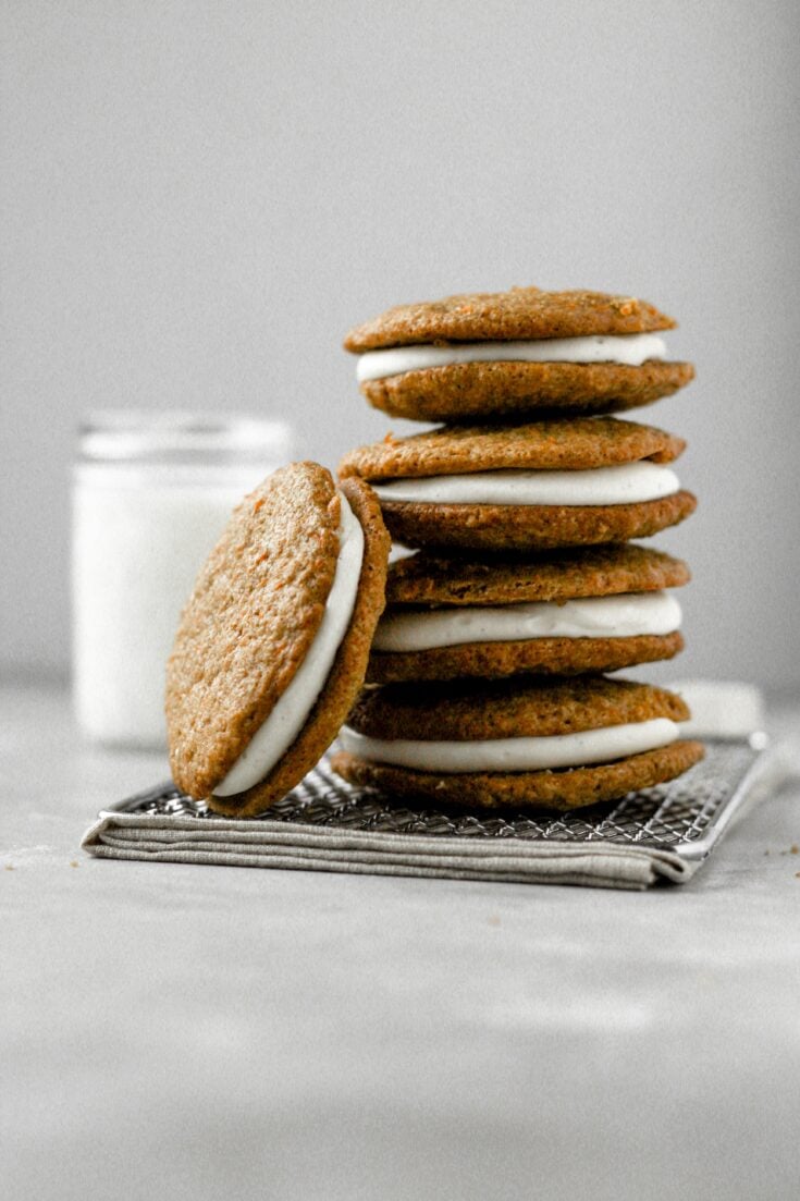 carrot cake sandwich cookies stacked