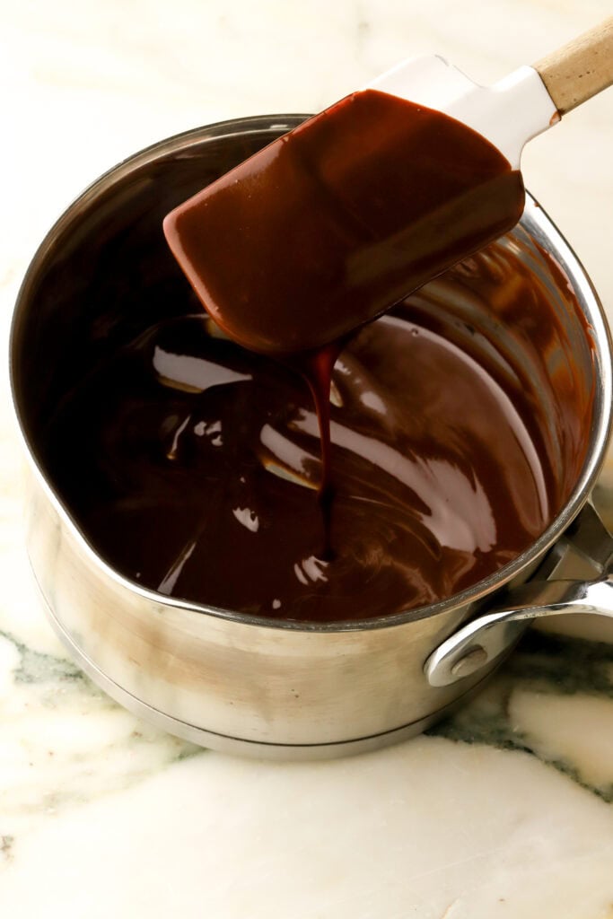 chocolate glaze melted in a saucepan