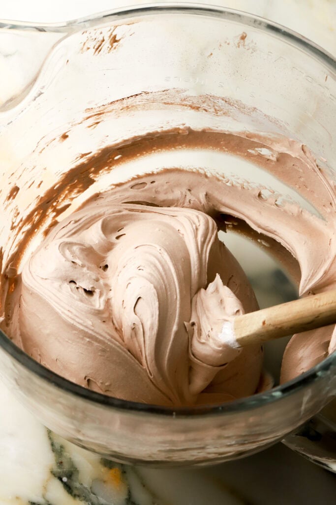 finished diplomat cream for the cake in a glass mixer bowl