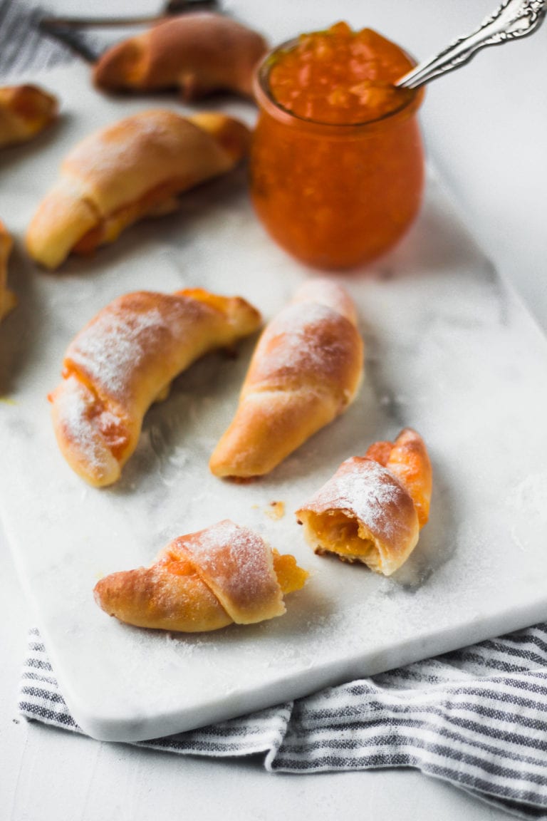 apricot jam croissant ripped in half