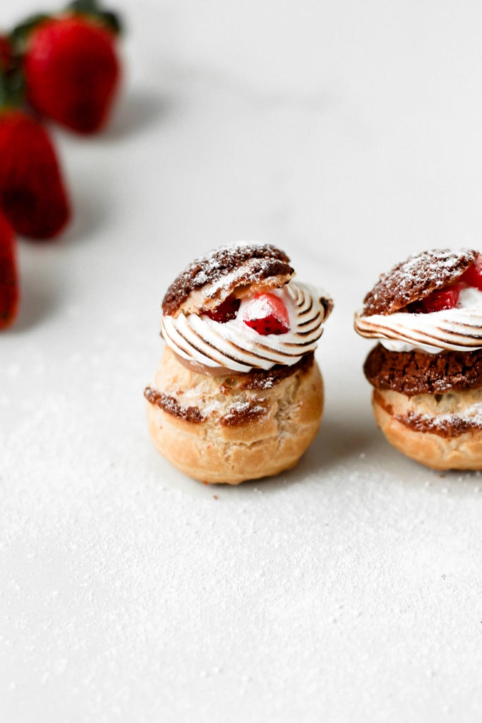 strawberry nutella cream puff with toasted meringue
