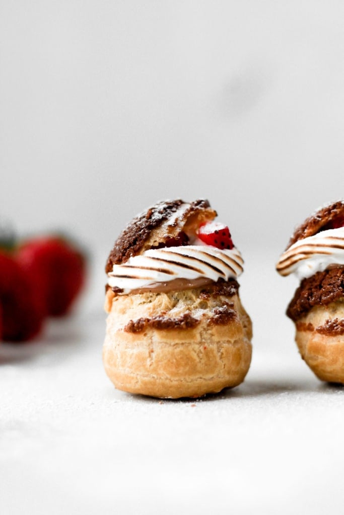 strawberry nutella cream puff with toasted meringue