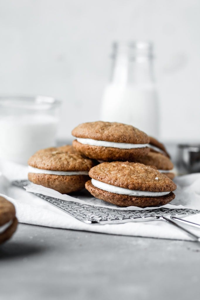 Banana Bread Sandwich Cookies and Milk