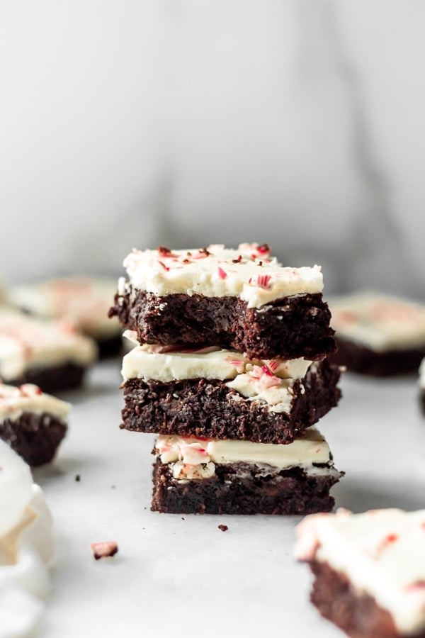 peppermint brownies stacked