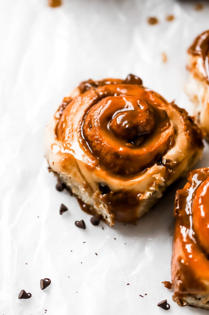Chocolate Chip Dulce de Leche Sticky Buns made with sweentened condensed milk