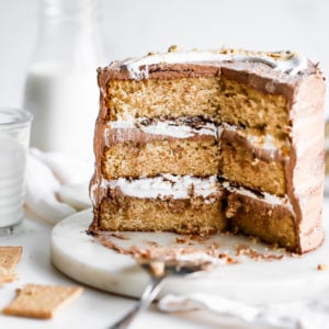 s'mores cake with marshmallow fluff and chocolate frosting