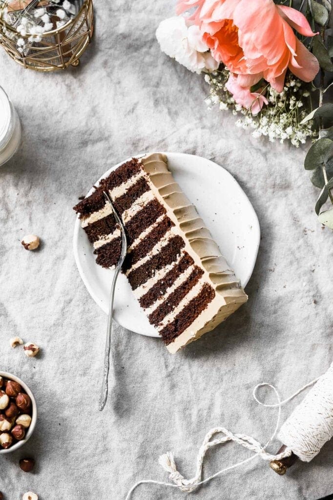 slice of 8-layer chocolate espresso cake