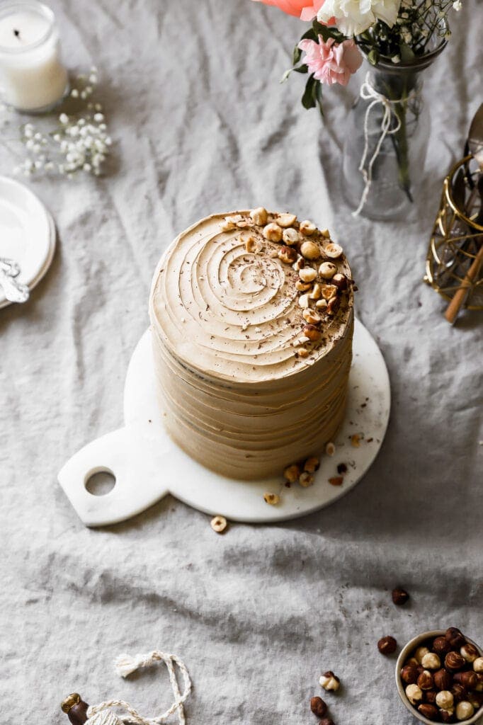 chocolate layer cake with coffee swiss meringue buttercream