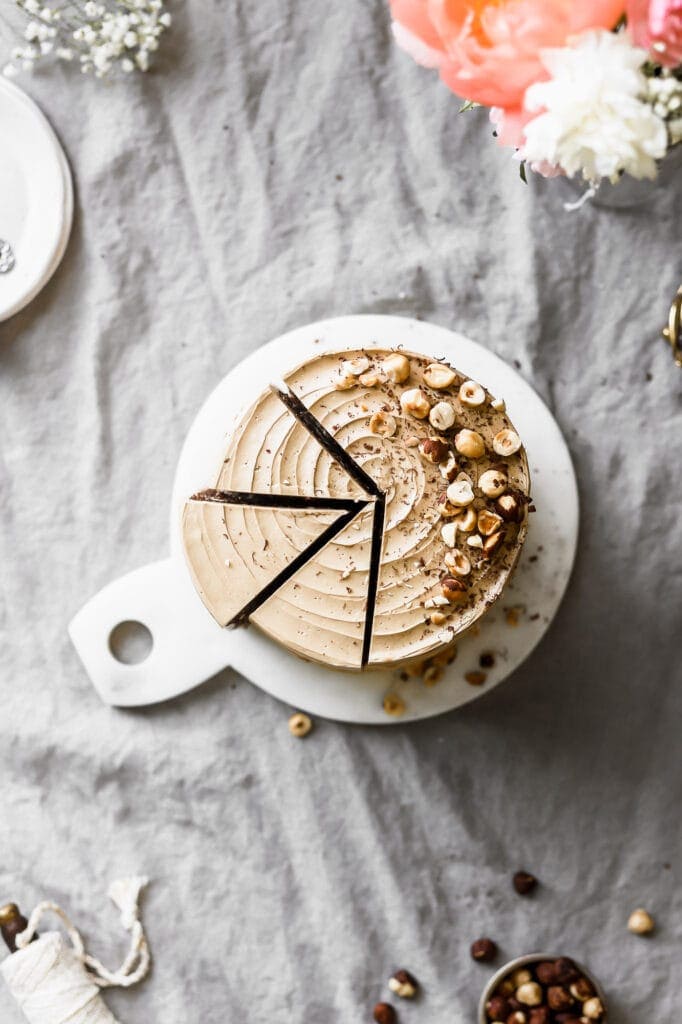 coffee swiss meringue buttercream and toasted hazelnuts