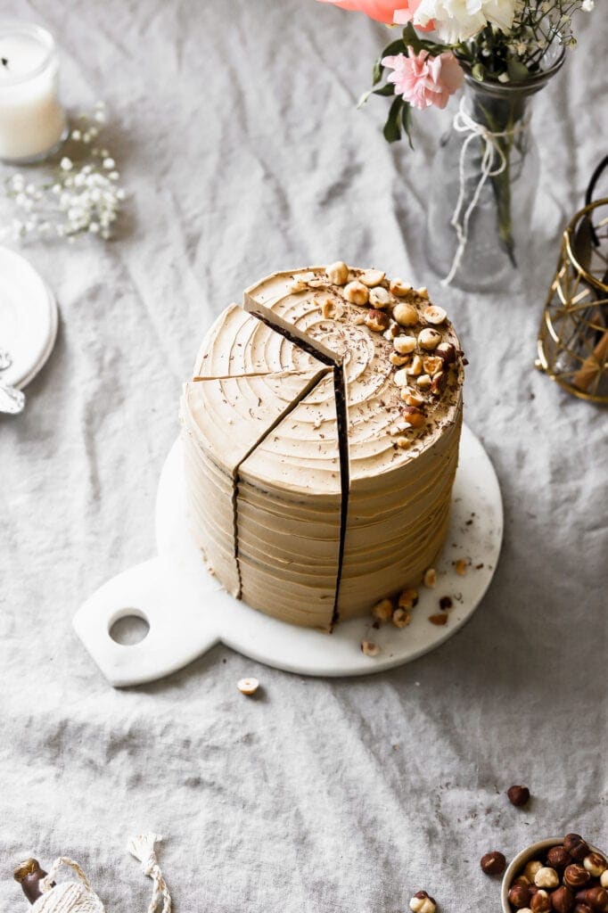 mocha cake with toasted hazelnuts