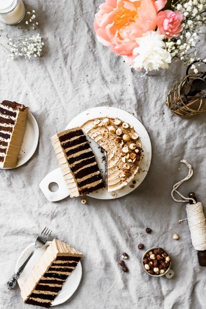 chocolate cake with coffee swiss meringue buttercream