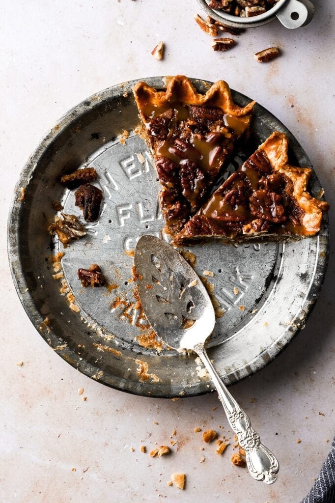 caramel pecan pie, two slices