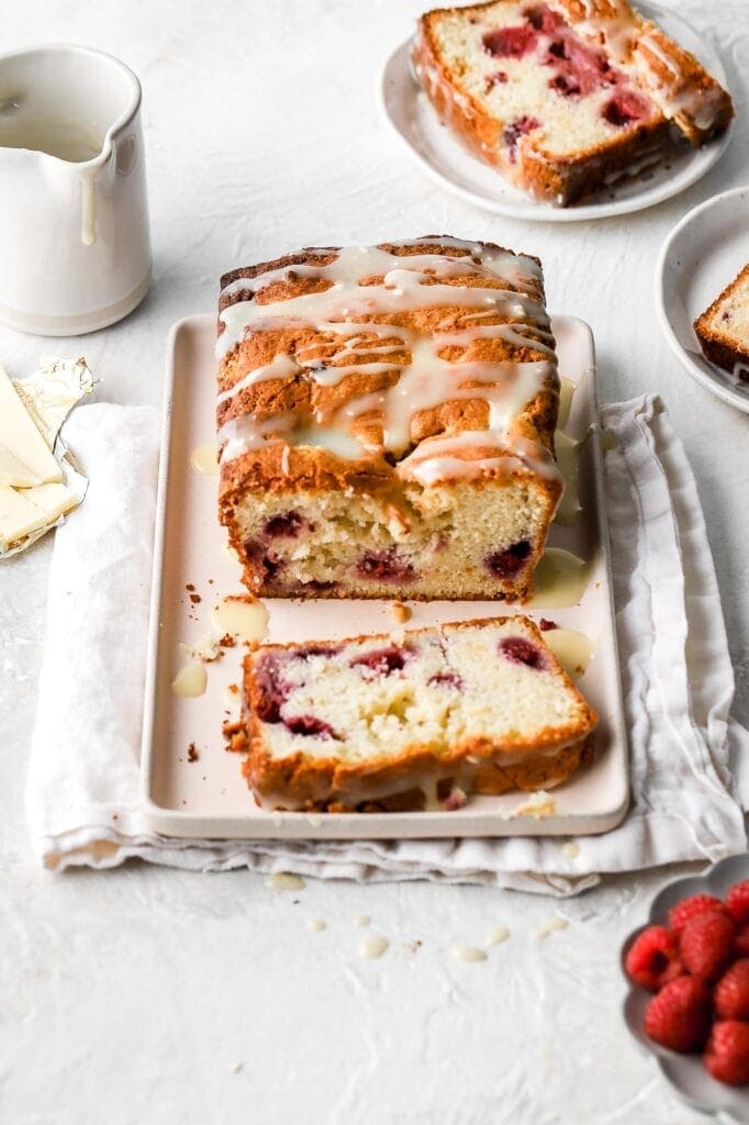 white chocolate and raspberry loaf cake