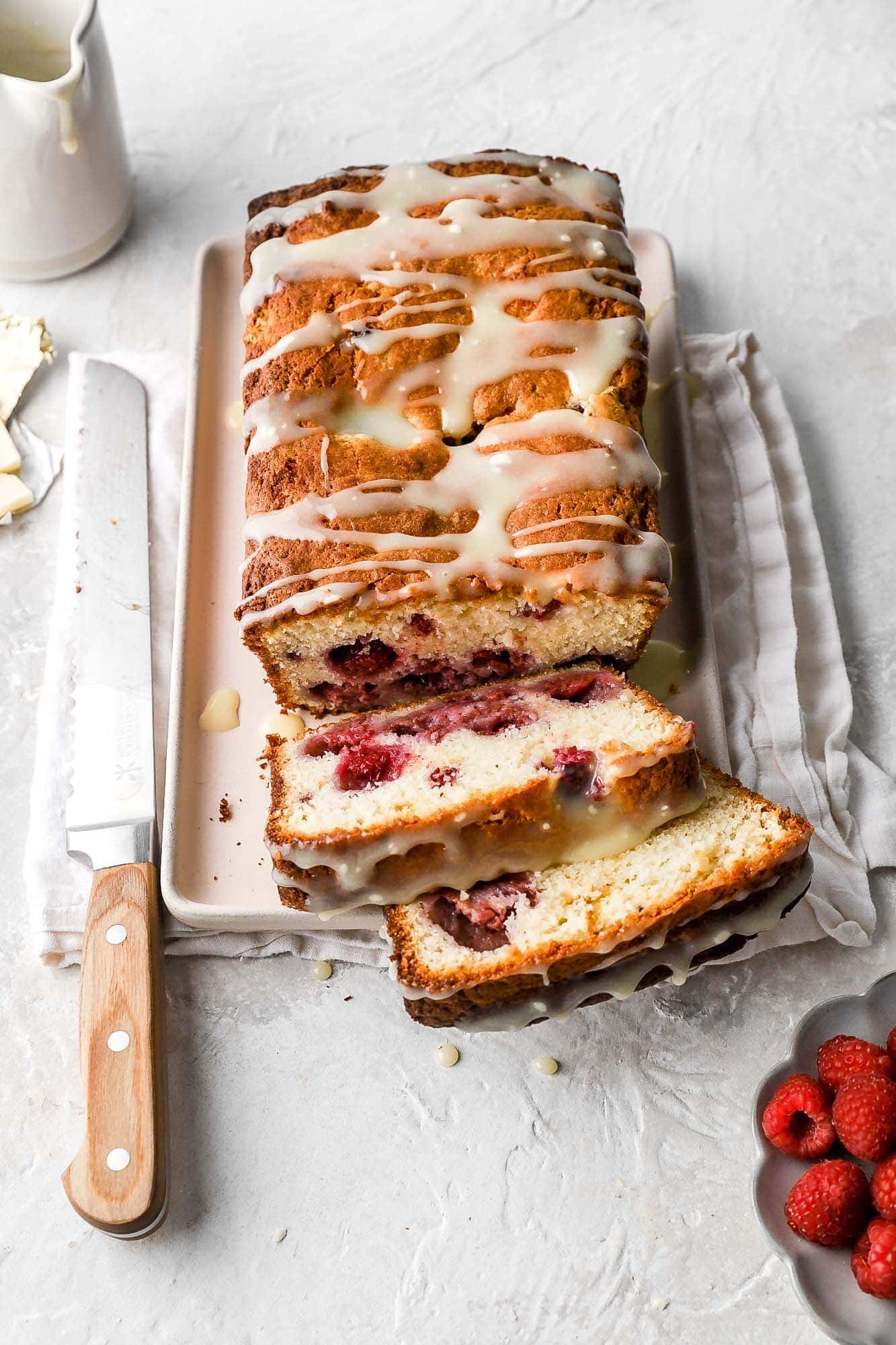 white chocolate and raspberry loaf cake