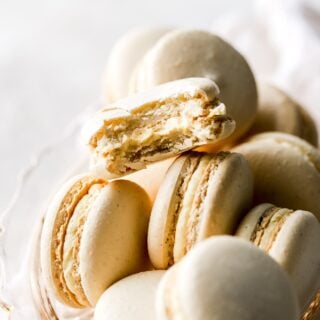 vanilla bean macarons with bite taken out