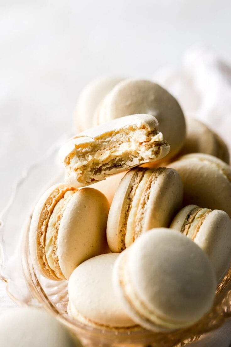 vanilla bean macarons with bite taken out