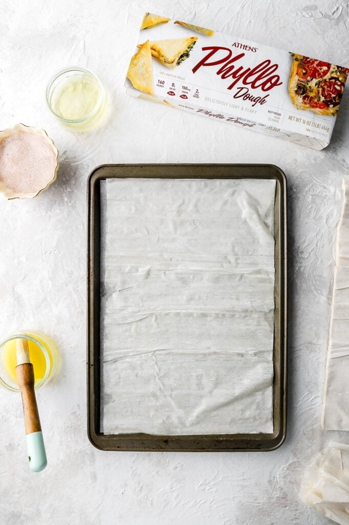 single layer of phyllo dough, alternate with melted butter