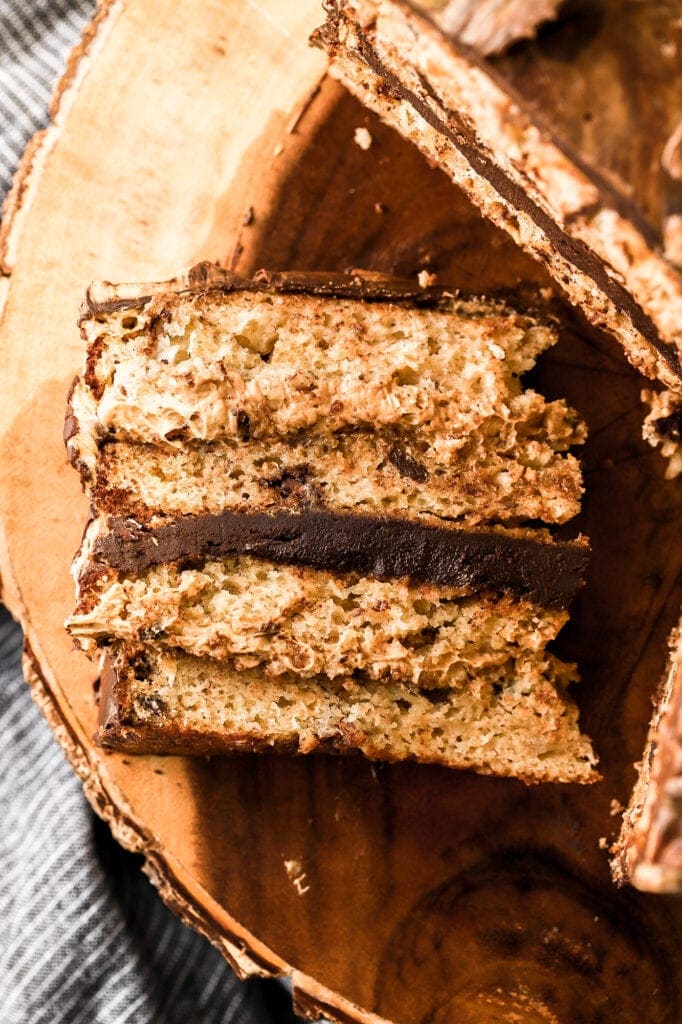 chocolate chip peanut butter banana cake slice