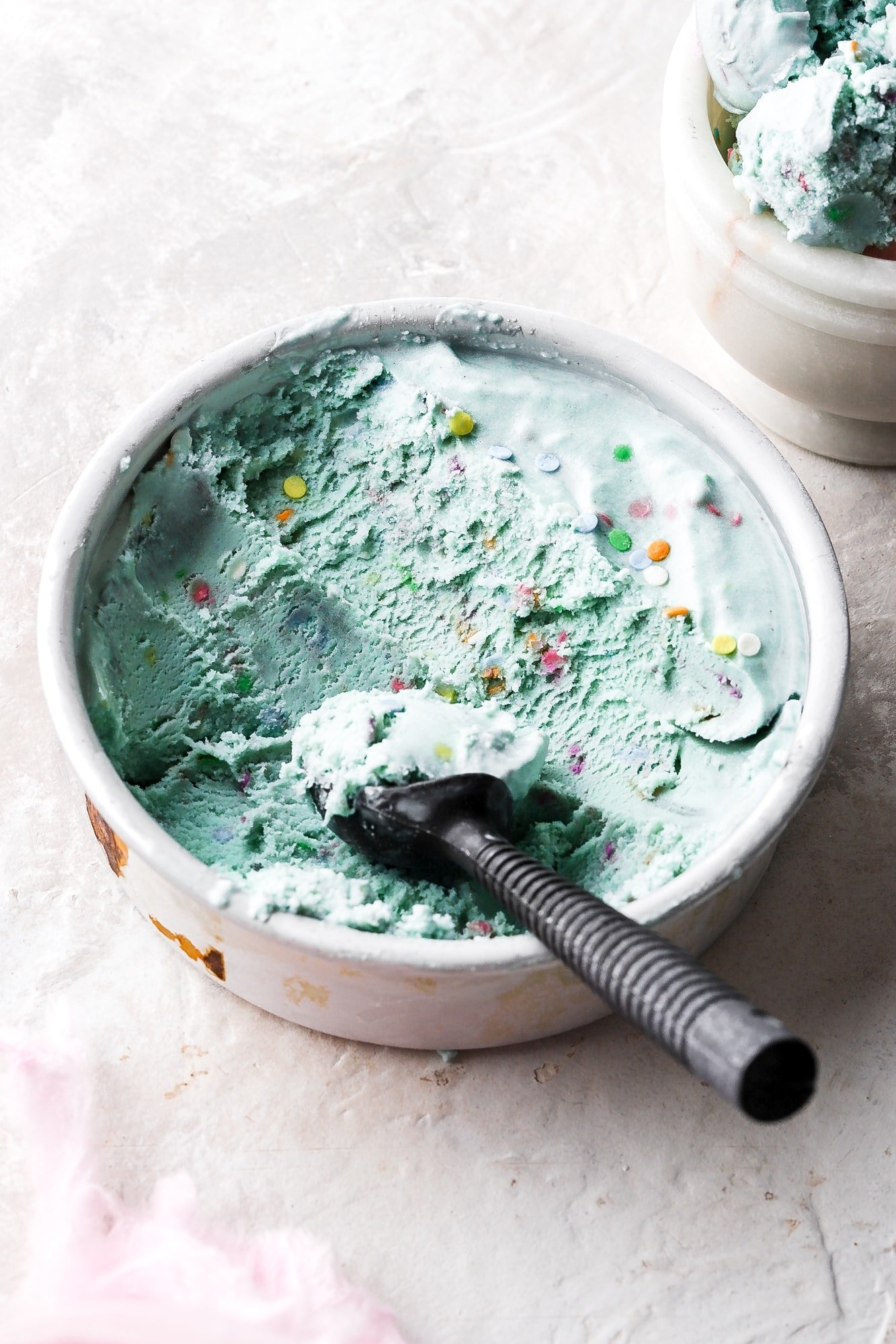 cotton candy ice cream with ice cream scooper