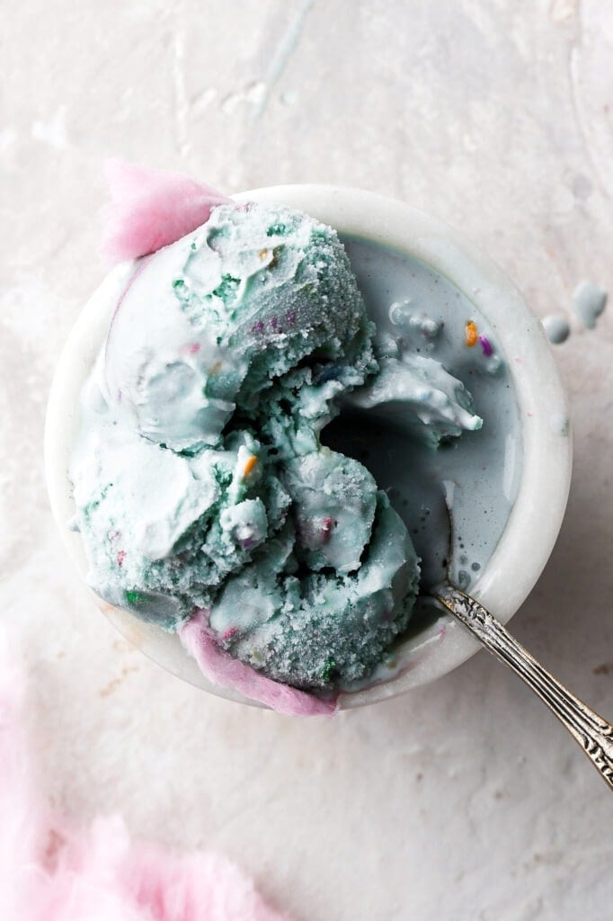 cotton candy ice cream scoops melting