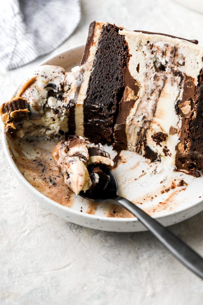 slice of cake with spoon and a bite