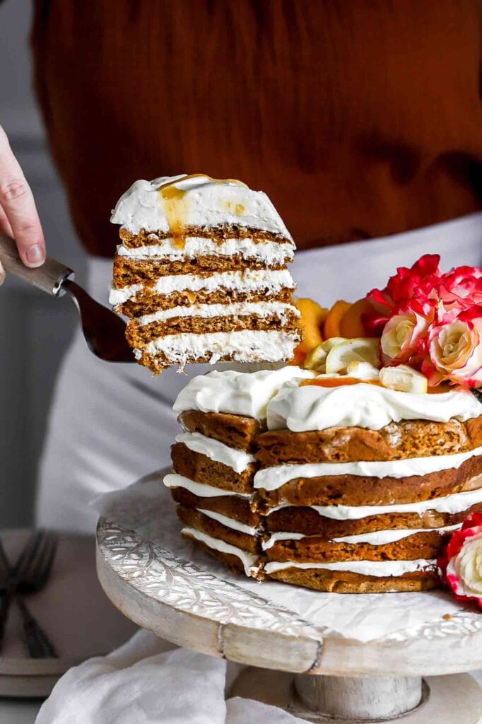 honey lemon cake slice being removed 