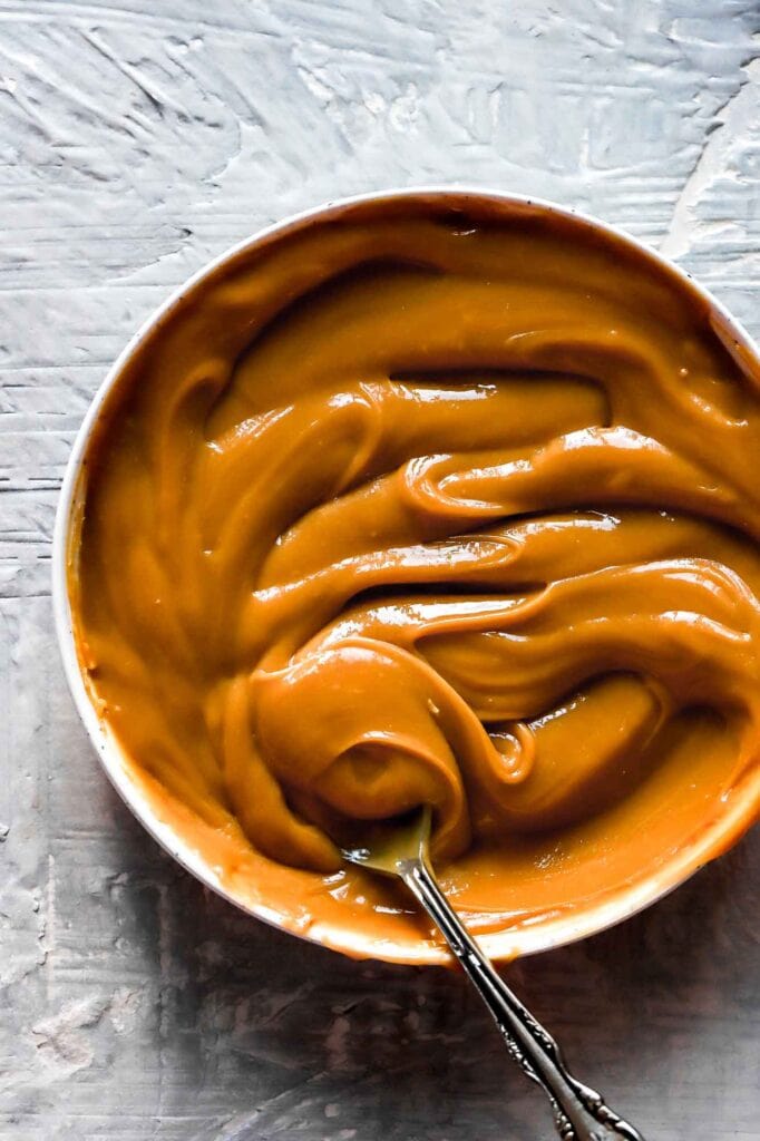 caramelized white chocolate ganache in a bowl