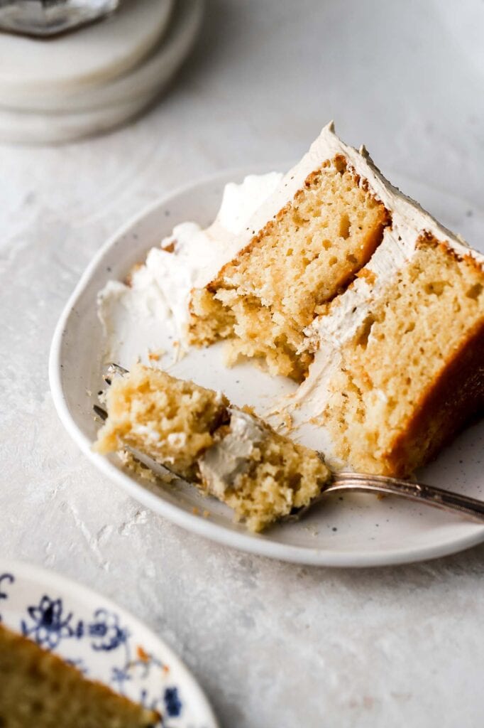 slice of brown sugar cake with espresso buttercream