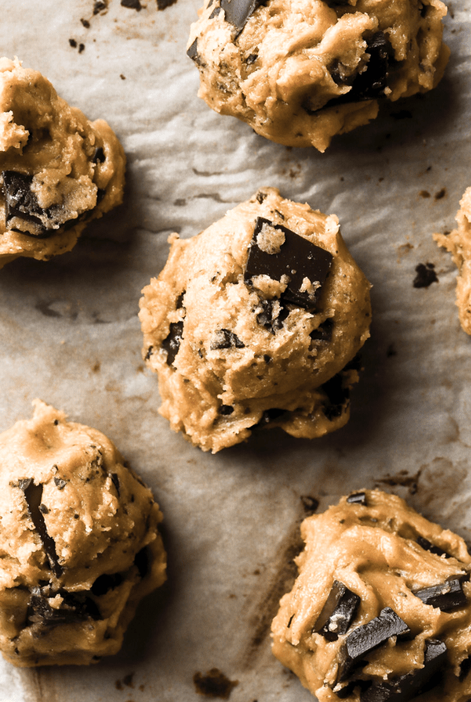 chocolate chip cookie dough scooped