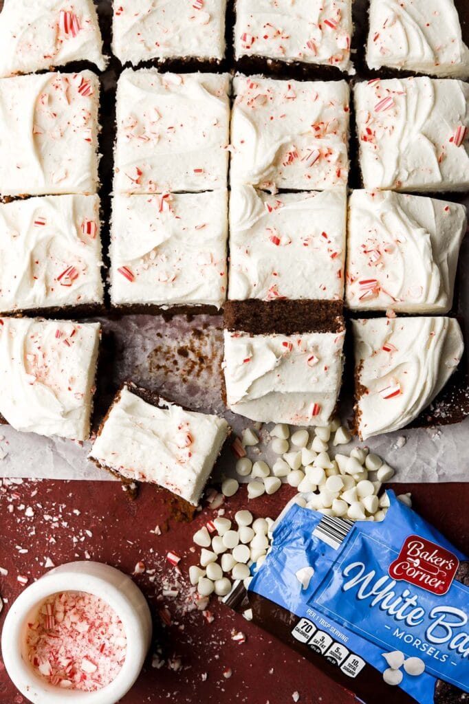 chocolate peppermint cake with white chocolate chips bag