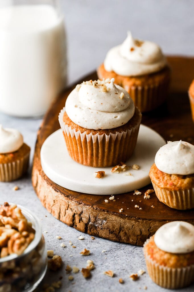 carrot cake cupcakes with brown butter cream cheese frosting
