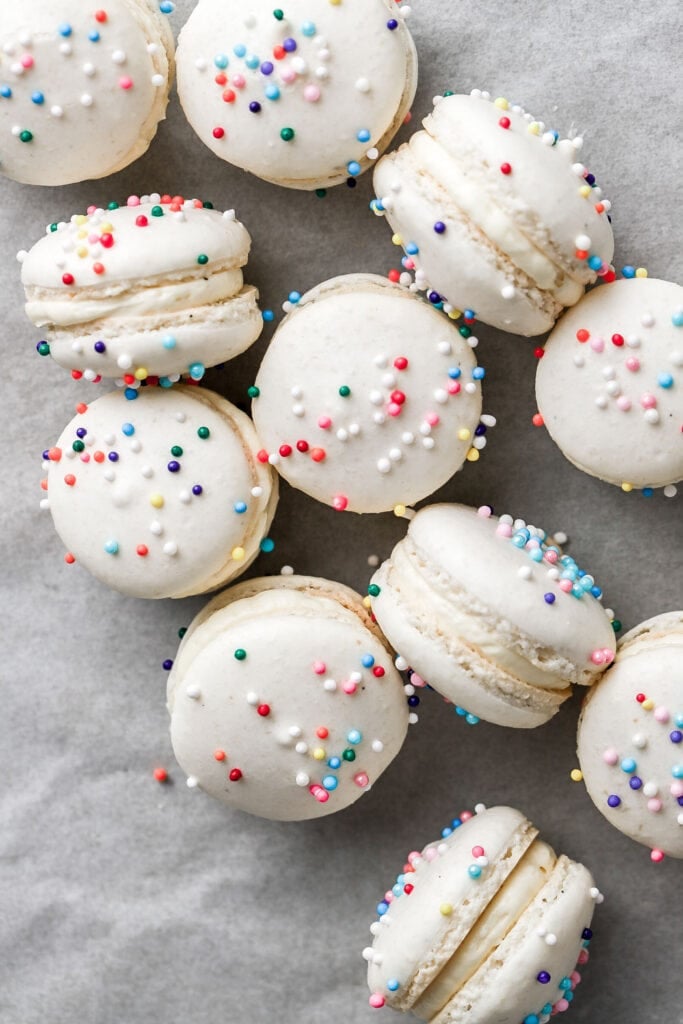 macarons with sprinkles and french buttercream