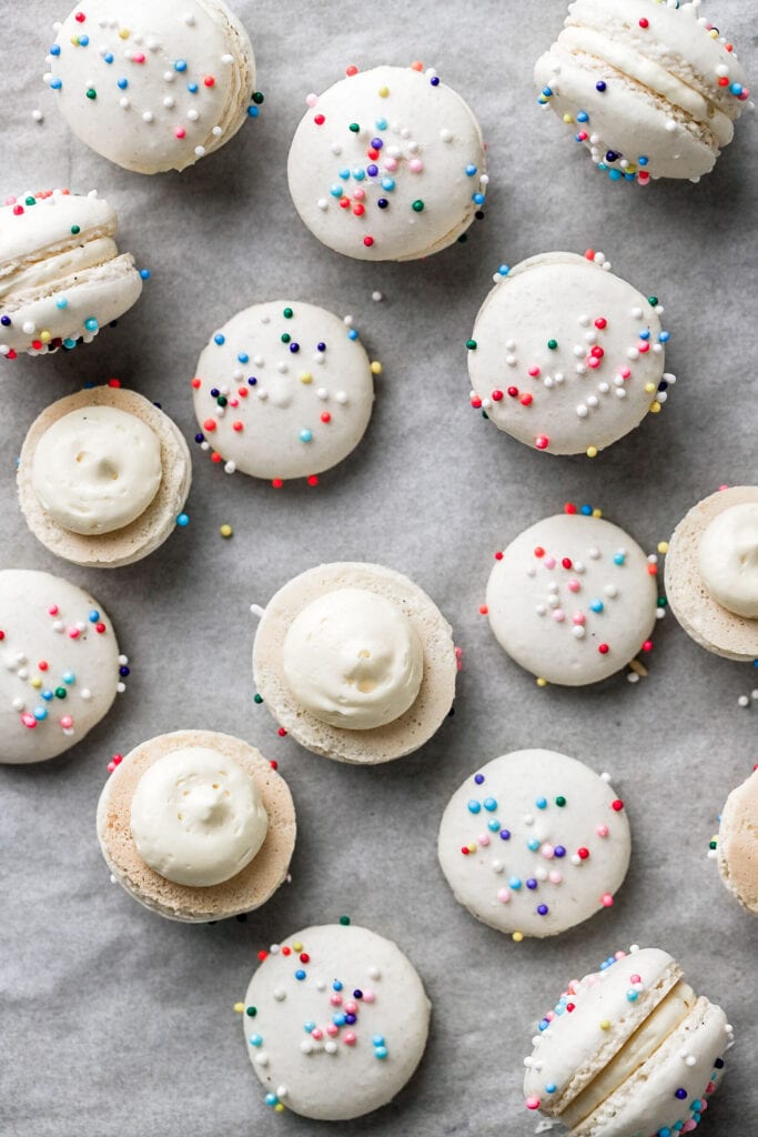 mini macarons with french buttercream and sprinkles