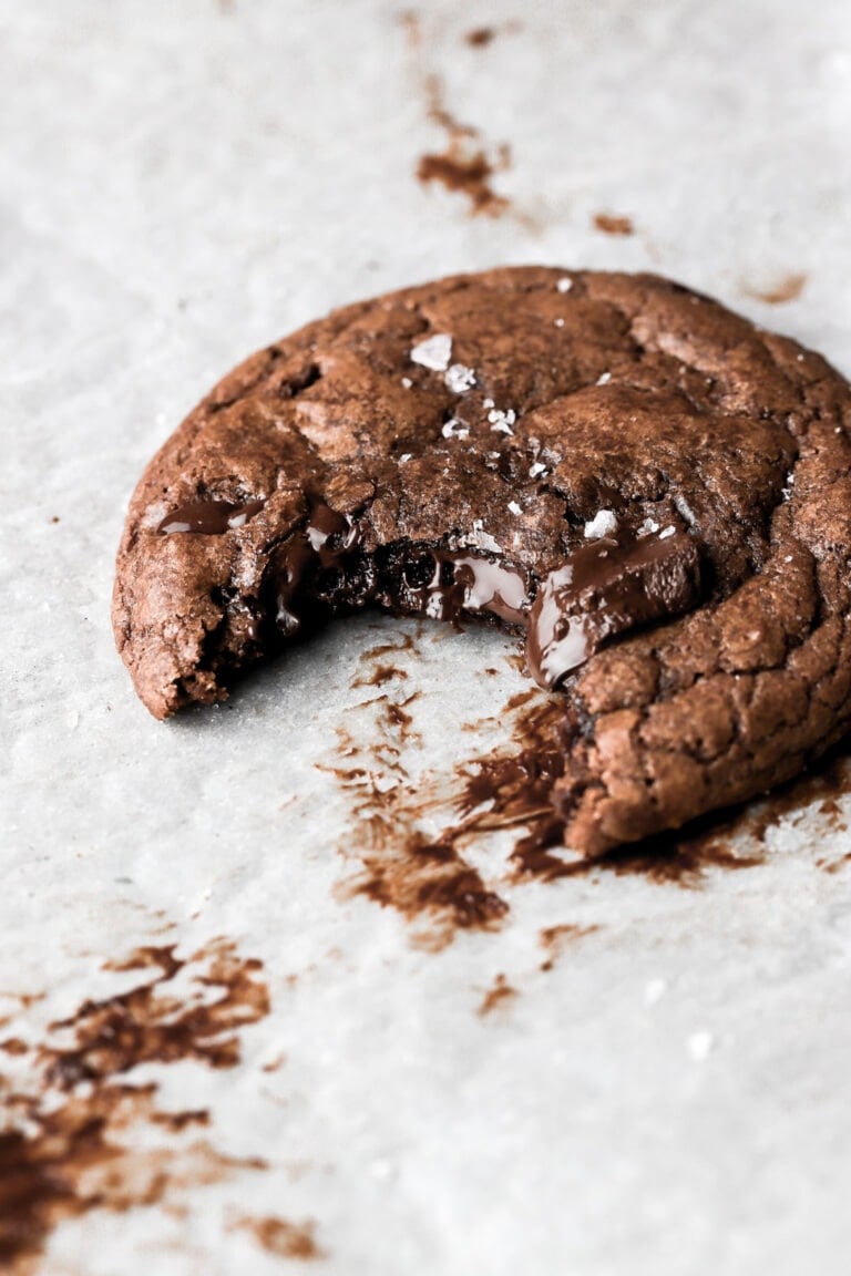 small batch chocolate cookies with bite taken out