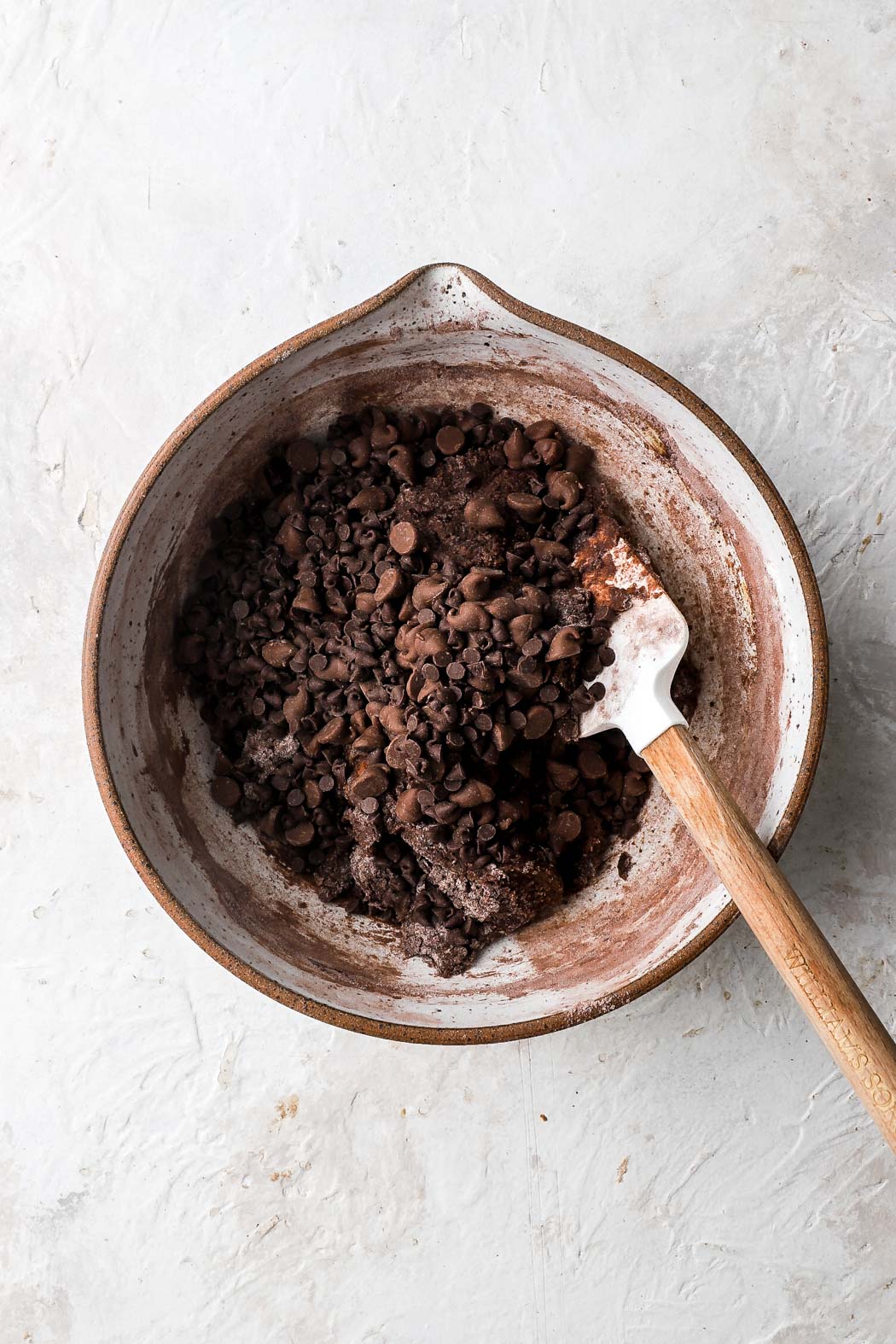 fold in the dry ingredients and add the chocolate chips