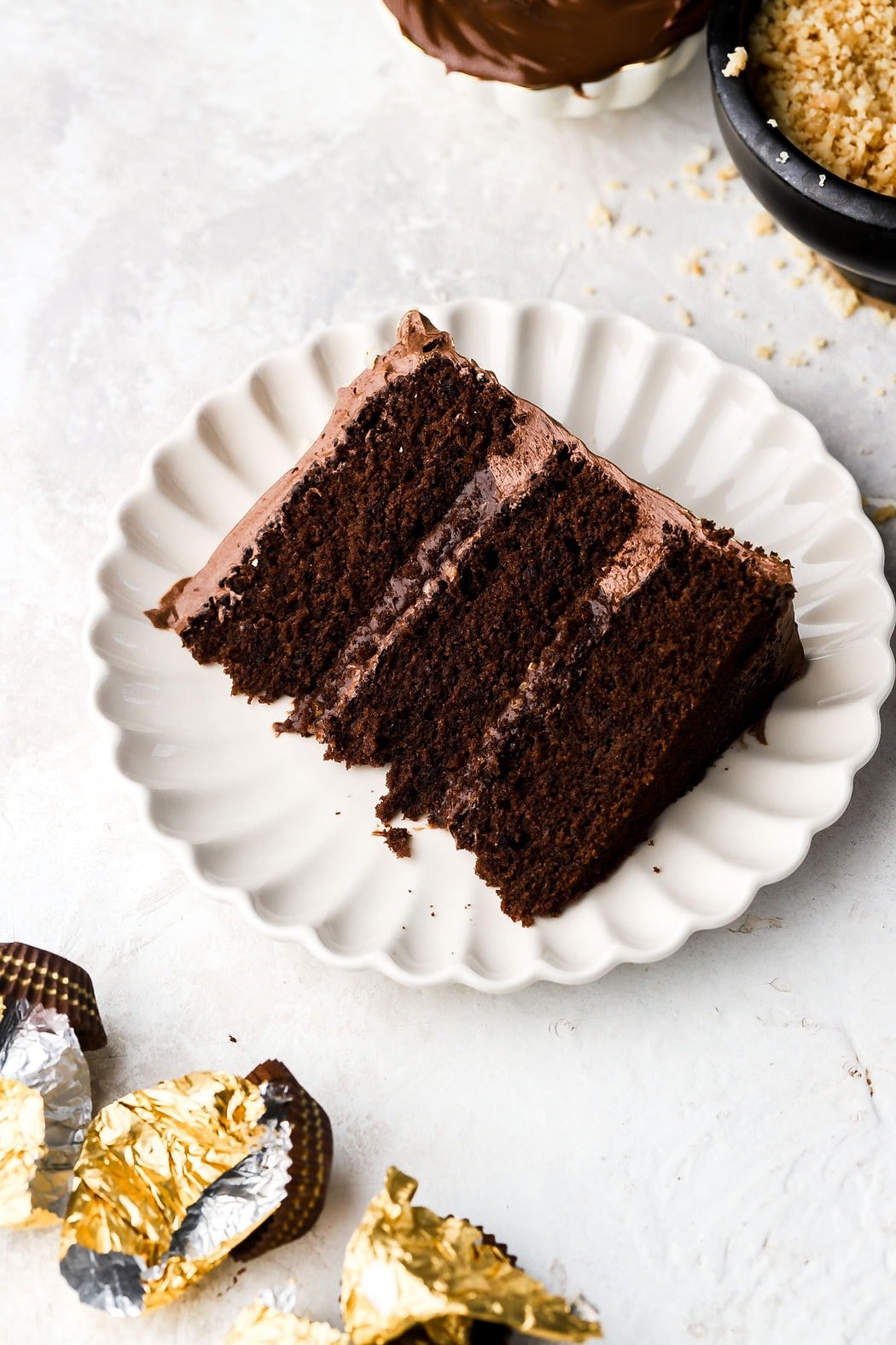 slice of ferrero rocher cake