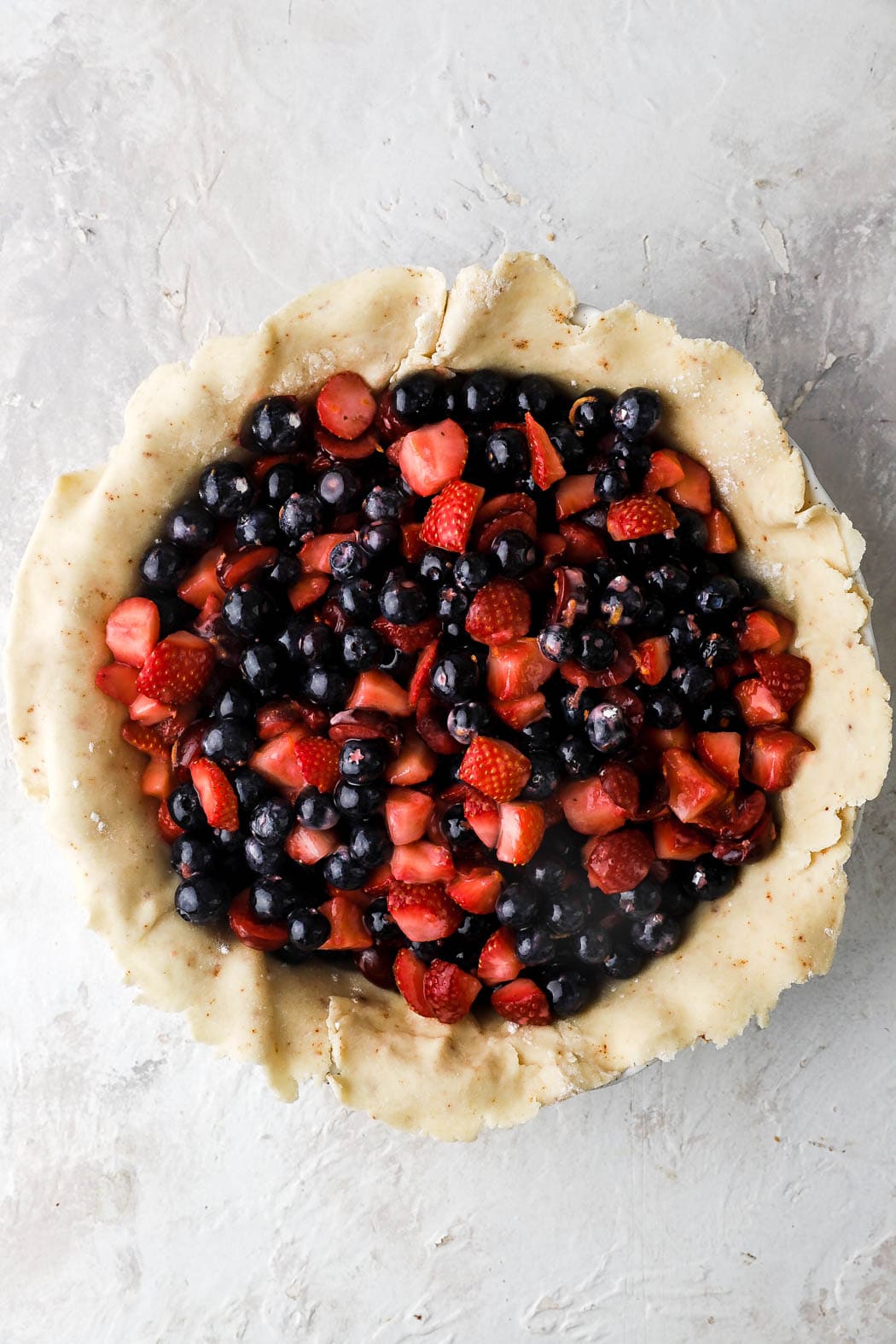 chilled pie crust with strawberry blueberry filling
