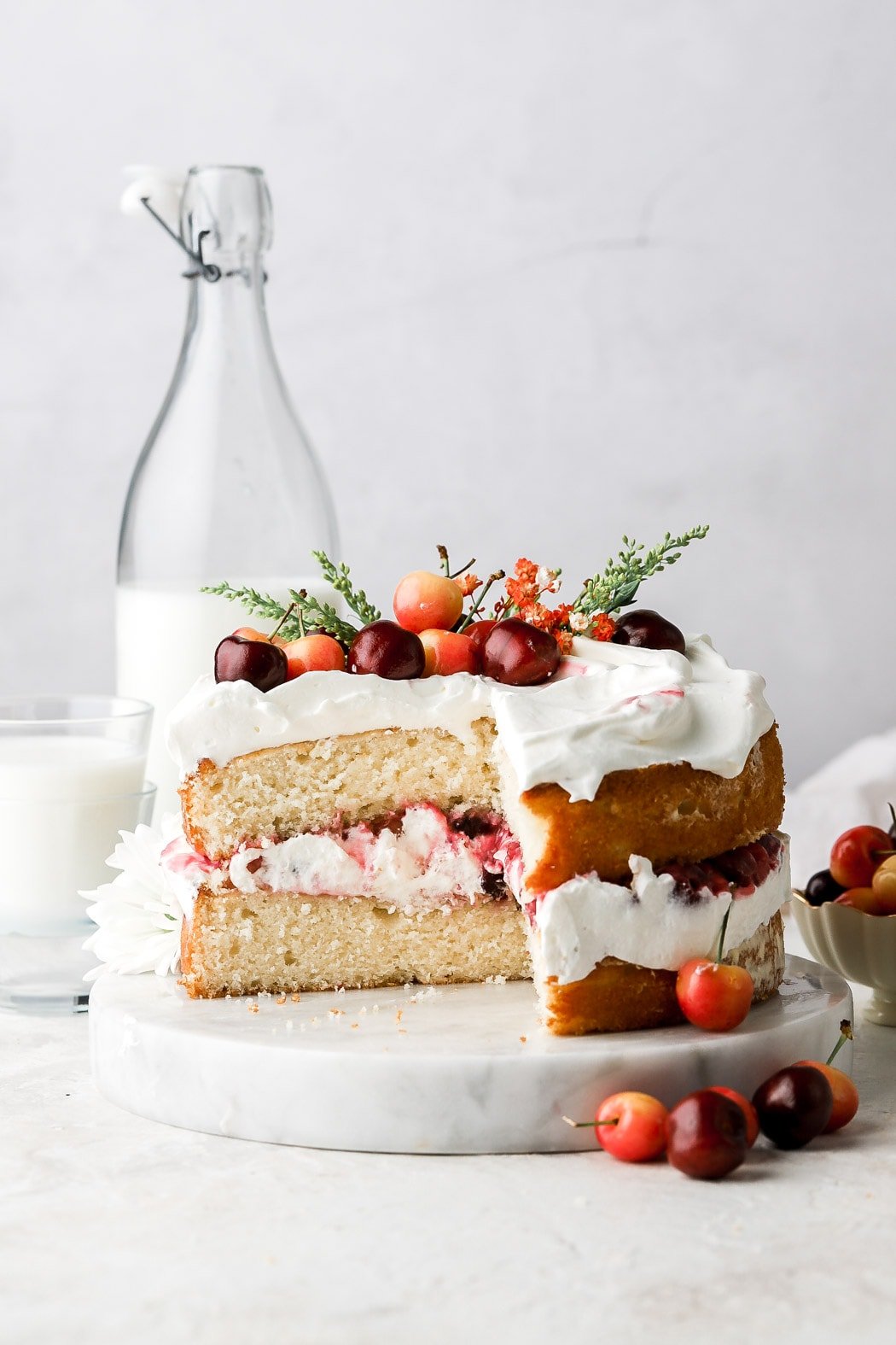 white cake with cherry filling