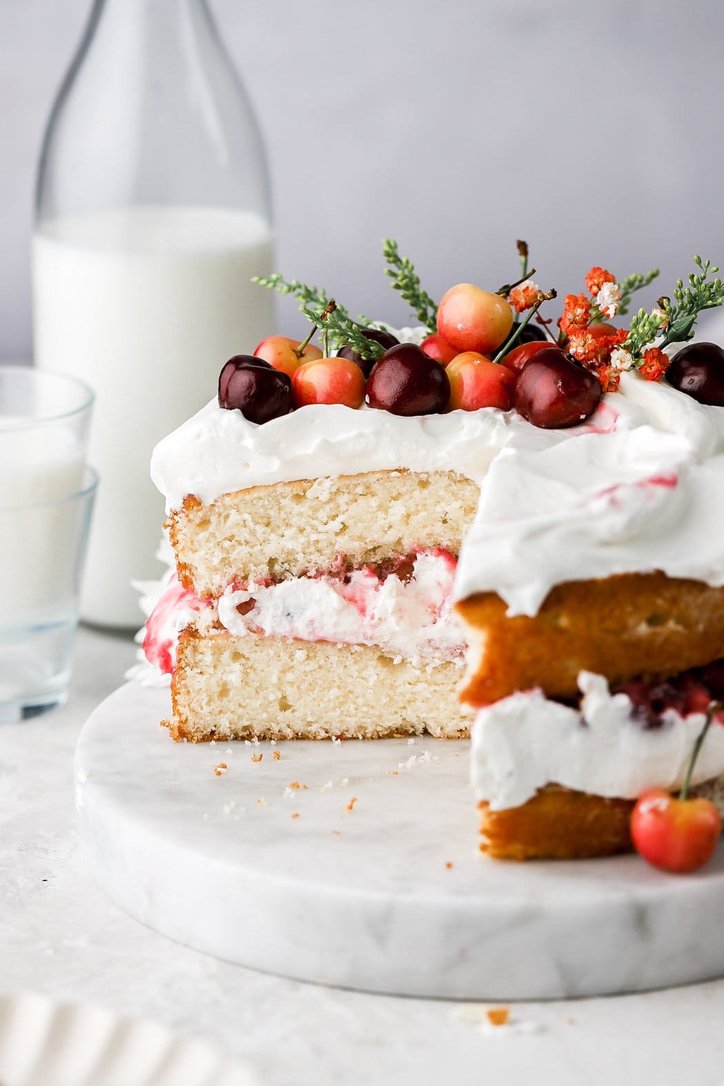 white forest cake sliced into