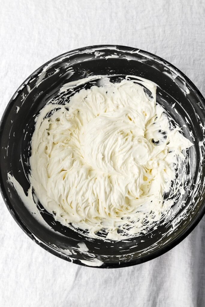 white chocolate ganache whipped in a bowl