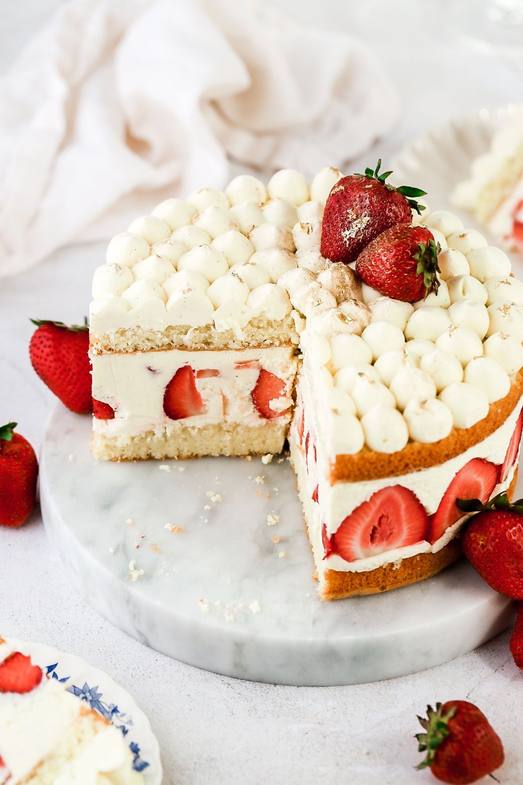 french fraisier cake sliced