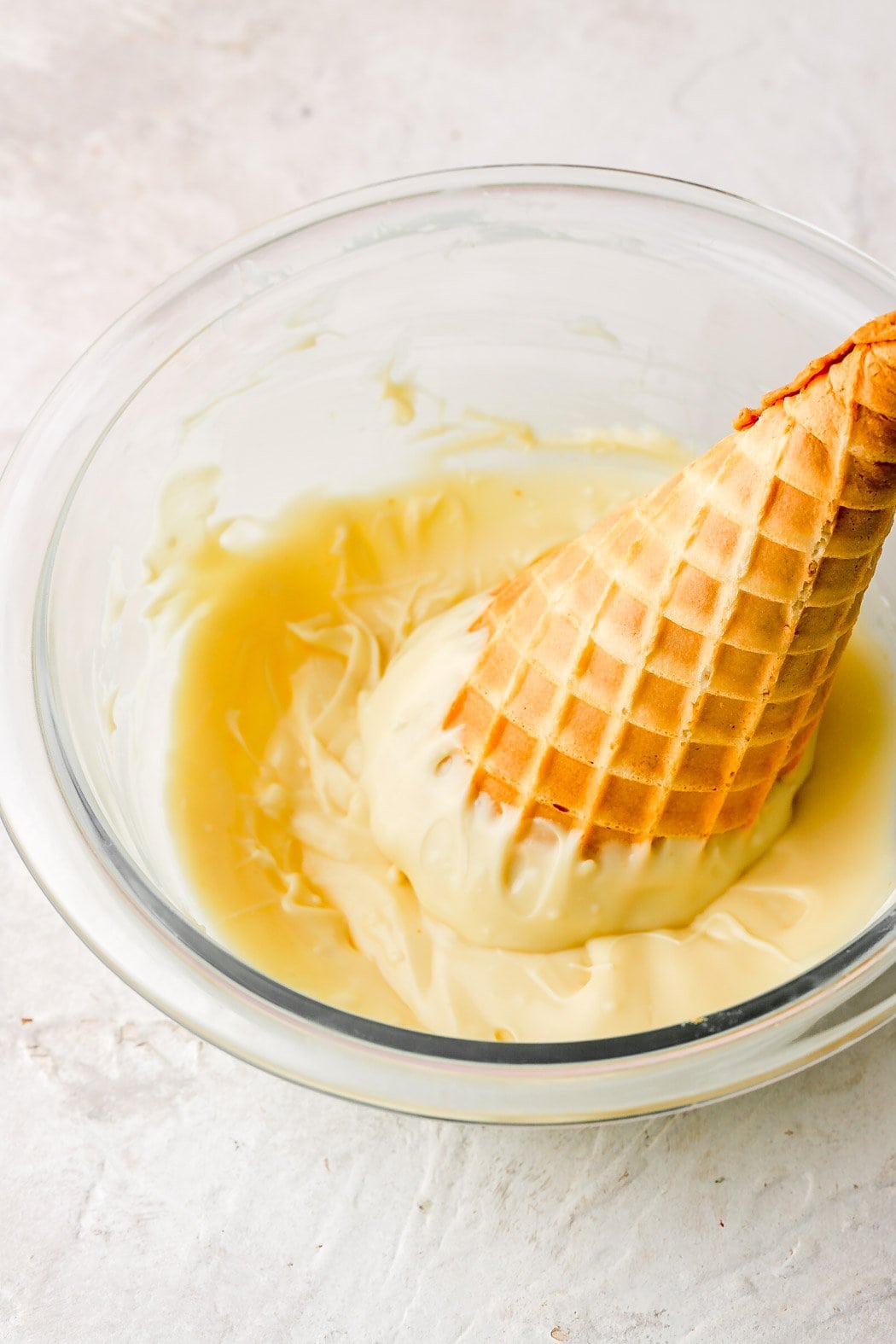 dip cone in melted chocolate