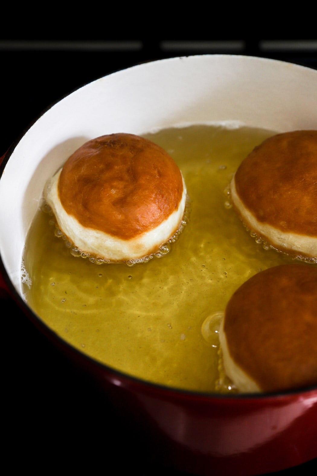 brioche donuts frying