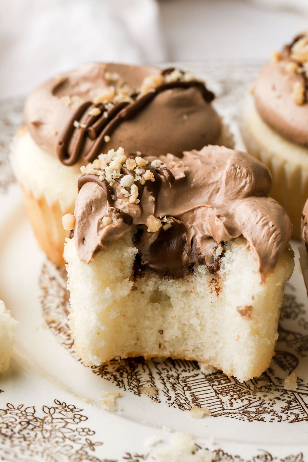 vanilla cupcakes with nutella filling and nutella buttercream