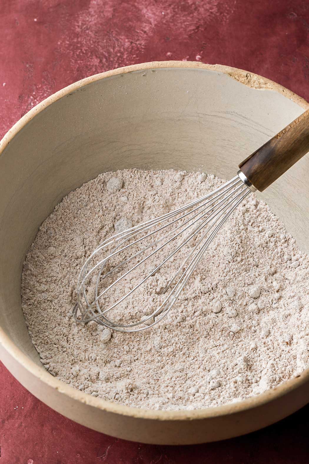 whisk together the flour, sugar, baking powder, baking soda, spice and salt.