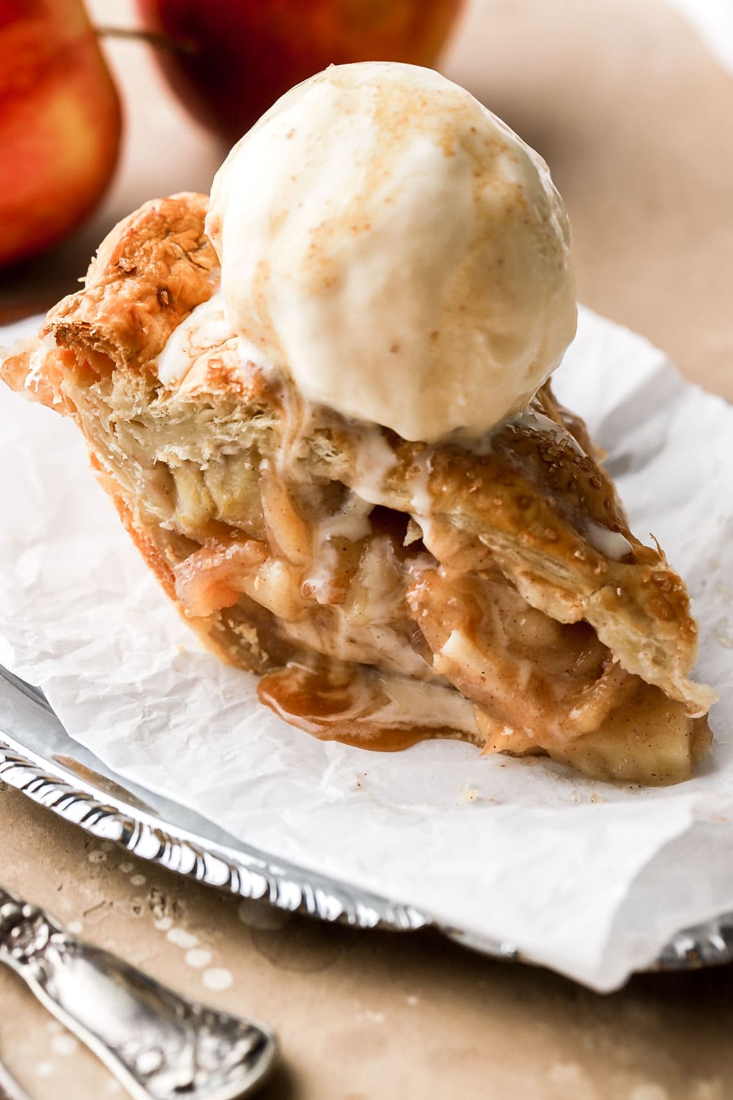 slice of apple pie with puff pastry