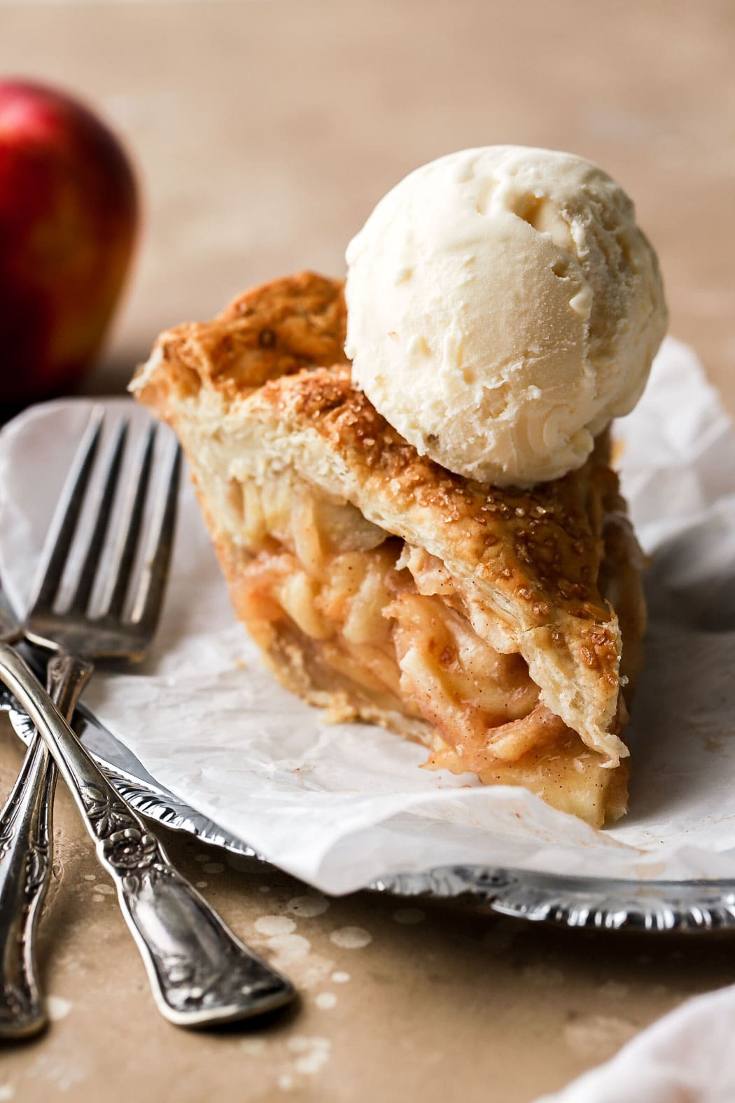 slice of apple pie with puff pastry