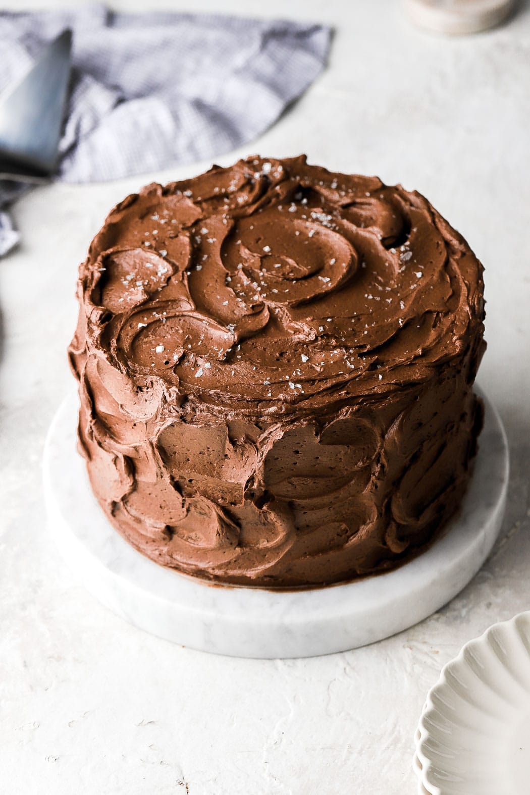 cake frosted with chocolate buttercream