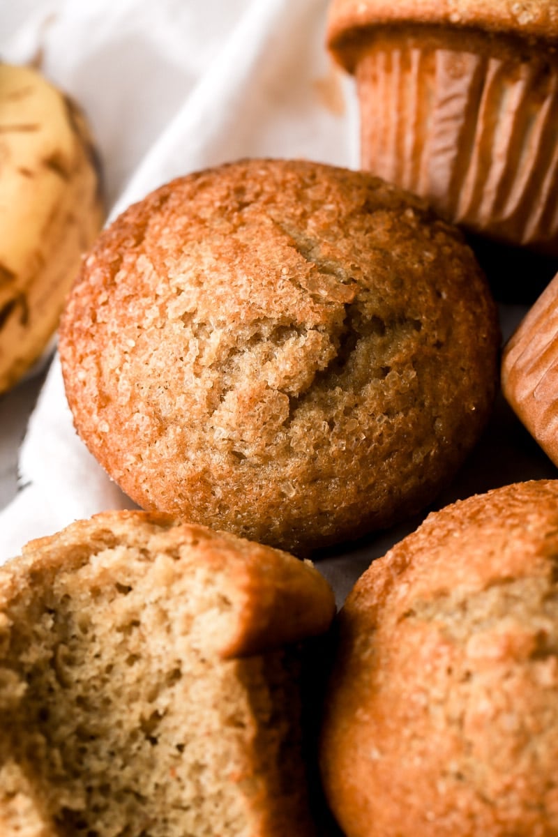 close up of banana bread muffin top