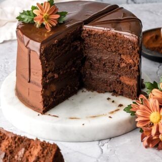 chocolate cake with chocolate ganache filling, whipped chocolate ganache frosting